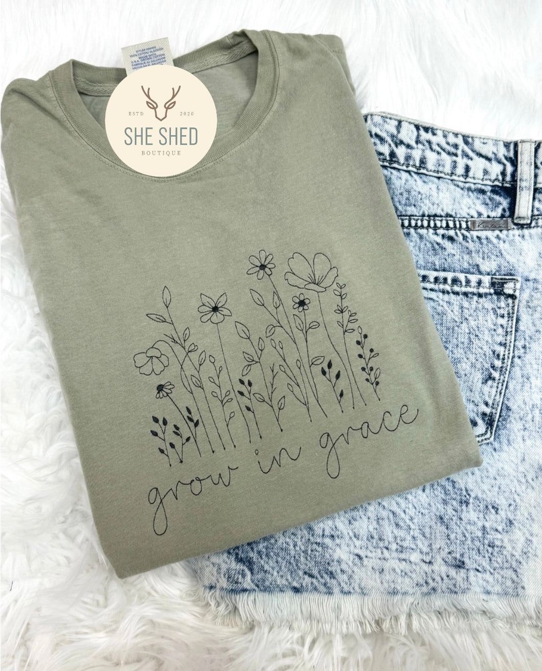 Embroidered Grow in Grace Tee