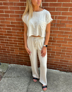 Beachin Pinstripe Linen Set