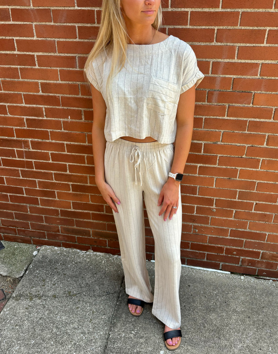 Beachin Pinstripe Linen Set