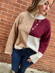 Burgundy Color Block Sweater